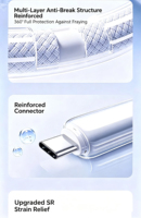 Câble de données USB vers Type-C et Type-C vers Type-C de 1 m, transparent, 100 W, avec manchon de protection en silicone pour téléphone portable, charge rapide