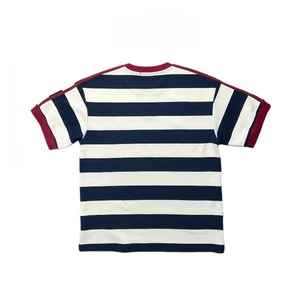 T-shirt à manches courtes pour homme, coupe classique, en toile polyester/coton rayée, avec bordure contrastée, vêtement décontracté - Product Image 2