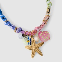 Modeketting Kleurrijk Gevlochten Koord ZeeSter Schelp Vis Uniek en Artistiek Elegant Fris Zoet RVS 18k