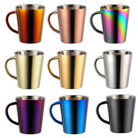 Tasse à café et à bière portable en acier inoxydable de 300 ml pour le camping en plein air, voyage, à double paroi avec poignée