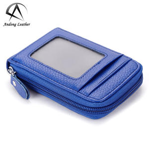 Andong - Tarjetero de Cuero Vacuno Genuino con Protección RFID, Múltiples Ranuras para Tarjetas, para Hombre y Mujer, Monedero Corto Multifuncional - Product Image 1