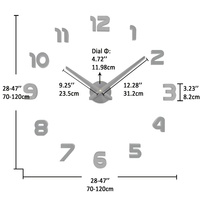 Horloge murale analogique moderne noire brillante grande 120 cm DIY en quartz, sans cadre, silencieuse, chiffres adhésifs en acrylique miroir pour salon