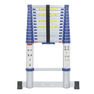 Échelle télescopique pliante en aluminium Deliladder avec stabilisateurs, capacité de 300 lb, échelle rétractable pour usage en entrepôt, bleue - Product Image 1