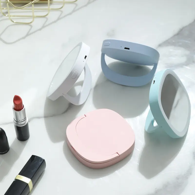 Smart Portable Charging Led Light Small Hand Held Backlit Led Mirror Makeup Led Mirror With Frame