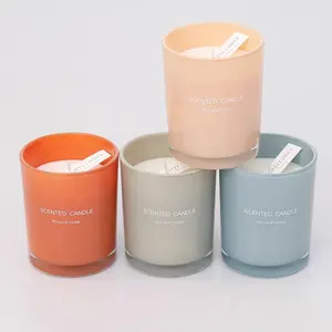 Lilin Beraroma Label Pribadi Dalam Stoples Kaca Lilin Kedelai Pelangi dengan 5 Warna Lilin Beraroma Dalam Jumlah Besar
