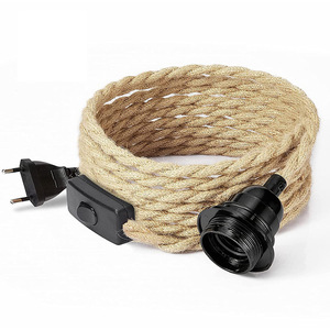 <span class=keywords><strong>Cable</strong></span> de lámpara trenzado de cáñamo E27, soporte de lámpara de plástico de baquelita, interruptor 303 con enchufe de la UE CE - Product Image 1