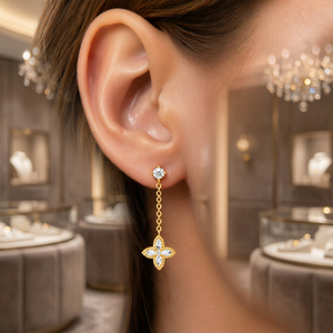 <b>Sterling</b> <b>Silver</b> Moissanite Drop <b>Earrings</b> Star Cut <b>Dangle</b> Chain Flower <b>Earrings</b> for Wedding Party - Product Image 6