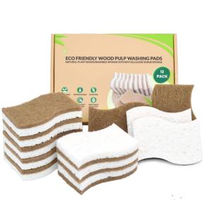 12 PACK Biologisch abbaubare natürliche Gerichte Küchen schwämme Kompost ierbarer pflanzlicher Cellulose-Kokosnuss-Walnuss-Wäscher-Schwamm - Product Image 1