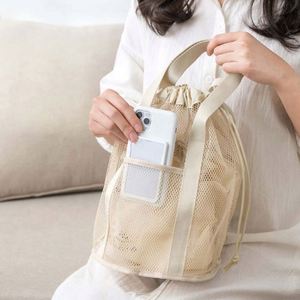 Low MOQ Custom Logo Design Travel Makeup Toiletry Bag Fashionable Foldable Polyester Mesh Drawstring Washable Hanging Swim - Product Image 2