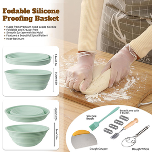 Ensemble de paniers de levage en silicone pour <span class=keywords><strong>pain</strong></span> au levain, résistants à la chaleur, paniers <span class=keywords><strong>Banneton</strong></span> ronds de 9 pouces et ovales de 10 pouces, antiadhésifs, pliables, cadeau - Product Image 2