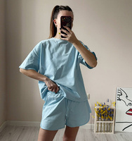 Ensemble deux pièces personnalisé avec logo pour femme, coupe ample, 100 % coton, t-shirt à manches courtes et short, survêtement personnalisé