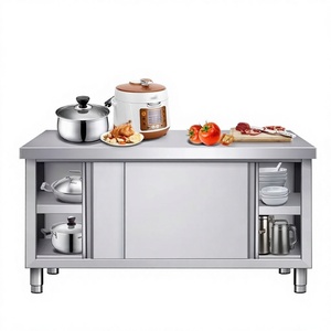Bàn làm việc đa năng bằng thép không gỉ thương mại, cửa trượt, kích thước tùy chỉnh, tủ đựng đồ ba tầng, tải trọng tiêu chuẩn, dùng cho nhà bếp - Product Image 1