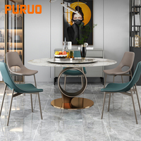 Table à manger extensible moderne de luxe Puruo avec pieds en acier doré, plateau rond, écologique et imperméable, 6 places