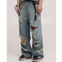Stylische Zerrissene Gewaschene Vintage Maßgeschneiderte Baggy Jeans für Männer Große Baggy Homme Denim-Hosen Apilados