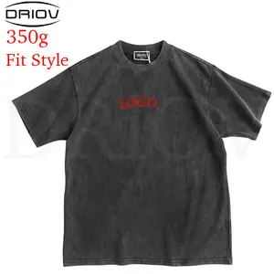 Wash 350g tight round neck t shirt digital printing design vintage tee shirt custom logo acid black fit t shirt for men