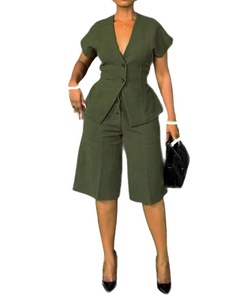 Conjuntos <span class=keywords><strong>de</strong></span> Verano para Mujer, Manga Corta, Pantalones Ajustados hasta la Rodilla, Traje <span class=keywords><strong>de</strong></span> Dos Piezas - Product Image 1