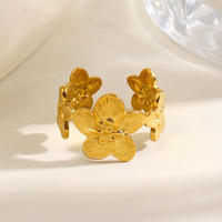 Bague Chic en Acier Inoxydable Ouverte, Anneaux Fleur Multi-Pétales pour Femme, Bijoux Plaqué Or 18 carats de Haute Qualité TGJZ6074
