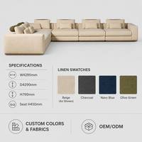 Muebles a Medida, Sofá Seccional Modular de 6 Módulos de Lino de Lujo con Base de Roble, Combinación Libre, Dibujo CAD, Servicio VIP 1 a 1