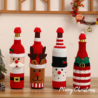 Ensemble cadeau de Noël décoratif pour vin rouge et champagne, housses de bouteille en tricot à motifs de dessins animés pour l'ambiance des restaurants et la décoration des fêtes