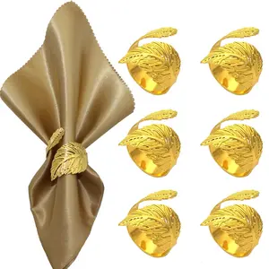 Luxury Stainless Steel Gold Leaf Napkin Rings Table Decoration For Halloween Christmas Wedding