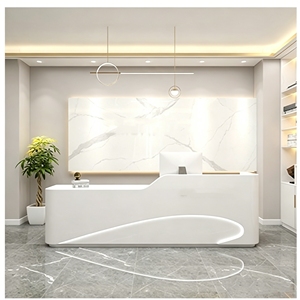 CR179 High Gloss Car Paint Curved Reception Desk with Ambient LED Light Commercial Beauty Salon & Medical Office Counter - Product Image 1