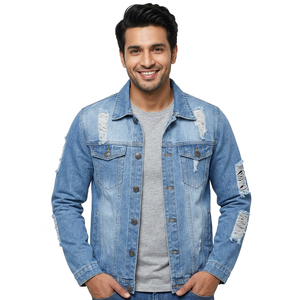 High Street Style Mid Blue Washed <b>Men's</b> Winter Denim <b>Jackets</b> Quality Male Outerwear Thicker <b>Warm</b> Casual Jeans - Product Image 1