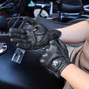Summer New Vintage Leather Motorcycle Gloves Men Black Wear-resistant Guantes Touchscreen Anti-slip Retro Motobike Riding Gloves - Product Image 2