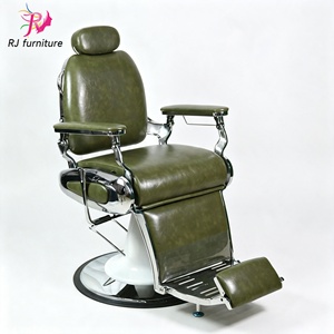 เก้าอี้ตัดผมชายสไตล์วินเทจย้อนยุคสีดำเทาหนังสังเคราะห์ปรับเอนได้ - Product Image 1