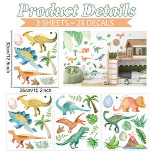 Autocollants muraux en PVC imperméables, dinosaures, forêt, dessin animé, aquarelle, pour la décoration de la chambre des enfants, étiquettes emballées - Product Image 3