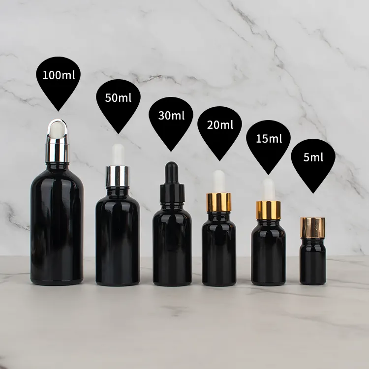 Botella con gotero negro, 30ml, 40ml, 50ml, 80ml, gotero de suero de vidrio