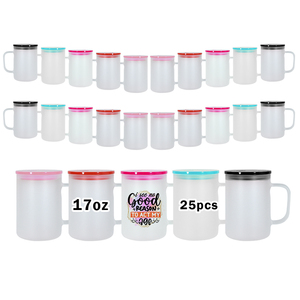 Nouvelle tasse en verre avec couvercle, 17 oz, pour sublimation, bonbons, bière, tasses à café avec poignée et couvercles colorés - Product Image 2