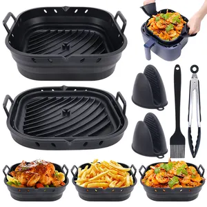 Am azon Moule à pâtisserie personnalisé Carré pliable Friteuse en silicone Ensemble d'accessoires pour friteuse Moules en silicone Doublures de panier à pâtisserie