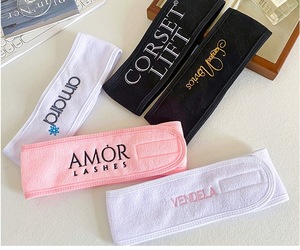 Bandeau Serre-Tête en Tissu Éponge à Velcro Faible MOQ Logo Broderie Personnalisé Réglable Antidérapant Lavable pour Maquillage Sport <span class=keywords><strong>Douche</strong></span> Spa - Product Image 2