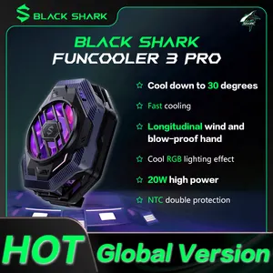 Tubarão preto funcooler 3 pro, com luz rgb ventilador de refrigeração rápida, suporte app controle doca de gelo para android/ios