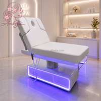 Table de massage électrique multifonctionnelle pour le visage, réglable, chauffante, pour les soins des cils, avec lampe et armoire de rangement