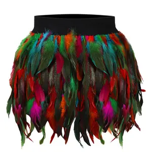 Women's Feather Mini Skirt Fashion Cage Body Harness Mid Waist Lingerie Gothic Club Party Dance Festival Rave Wear Skirt