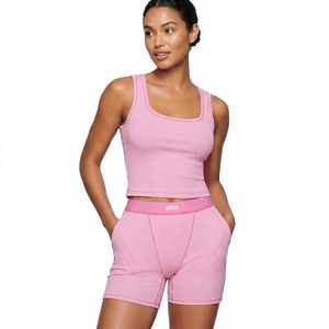 Sustainable <b>Womens</b> Cotton Sleeveless <b>Short</b> <b>Set</b> Custom Logo Manufacturer Fast Production Global Shipping Casual Two Piece Lounge - Product Image 5