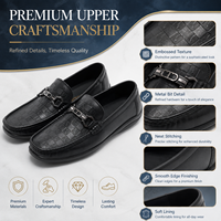 Mocassins classiques en cuir noir à motif à carreaux, bout en cuir, avec quincaillerie en laiton gris, semelle épaisse, chaussures habillées pour hommes