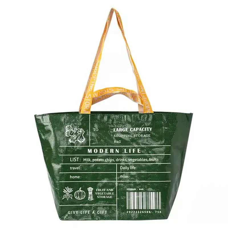 ファッションハンドバッグショッピングバッグ防水大容量ビーチバッグ再利用可能なグリーンペット織りバッグロゴ付き