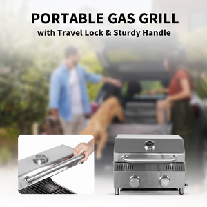 Parrilla de Gas portátil de acero inoxidable, 2 quemadores, parrilla de Gas para barbacoa de mesa para acampar al aire libre - Product Image 6