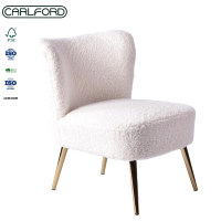 Fauteuil oriental traditionnel CARLFORD en tissu de laine d'agneau blanc avec pieds en métal, design moderne, fauteuil d'appoint pour salon