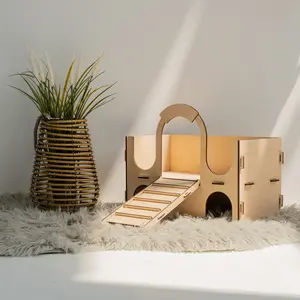 Customization Hamster House Hamster Hideout Large Wood Guinea Pig Cottage Hamster Cage Accessories With Slide