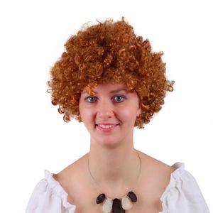 Peluca corta <span class=keywords><strong>Afro</strong></span> marrón al por mayor, Pelo Rizado esponjoso para fiesta de payaso, <span class=keywords><strong>disfraz</strong></span> de discoteca de Halloween, espectáculo de Carnaval de Navidad - Product Image 1