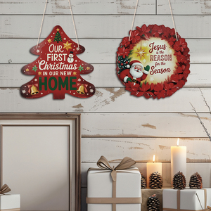 Bán buôn đầu tiên giáng sinh trang trí bằng gỗ mảng bám UV Snowman Gingerbread ca cao tường dấu <span class=keywords><strong>laser</strong></span> cắt treo nhà Xmas cây - Product Image 1