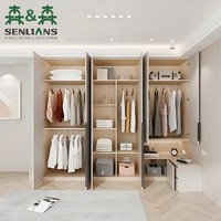 Anpassbarer Ganzhaus-Kleiderschrank mit Eck-Schreibtisch, Cremefarbenen Matten Türen, Offenen Eichenregalen und Schmalen Schwarzen Griffstangen