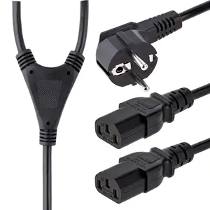 2m 6ft Computer Power Y Cord EU Schuko Plug To C13 10A 250V 18AWG