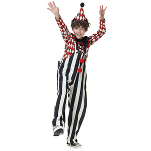 Disfraz de <span class=keywords><strong>Payaso</strong></span> de Terror Divertido para Niños de 3 a 10 Años, Traje Rojo con Rayas Blancas y Diamantes, para Halloween, Carnaval, Cosplay, Fiestas y Actuaciones - Product Image 3