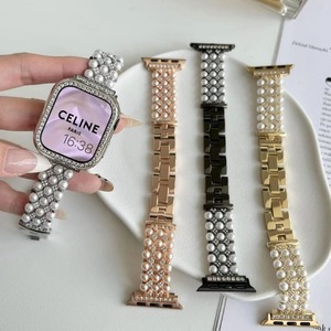 Correa de Reloj de Acero Inoxidable con Perlas y Diamantes para <span class=keywords><strong>Mujer</strong></span>, Compatible con <span class=keywords><strong>Apple</strong></span> <span class=keywords><strong>Watch</strong></span> 40mm 41mm <span class=keywords><strong>44mm</strong></span> 42mm 38mm - Product Image 1