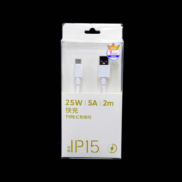 Custom logo PET Plastic Clear Packaging USB Type-C Charging Cable Boxes Transparent Boxes for Electronic