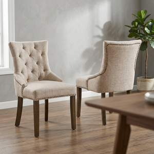 Chaise de salle à manger capitonnée en lin avec pieds en bois, design transitionnel, mobilier moderne pour la maison - Product Image 2